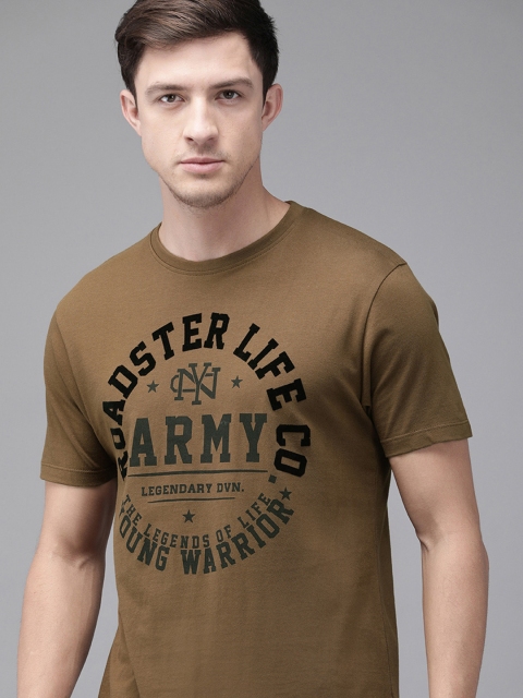 

The Roadster Lifestyle Co Men Brown Brand Carrier Printed Round Neck Pure Cotton T-shirt