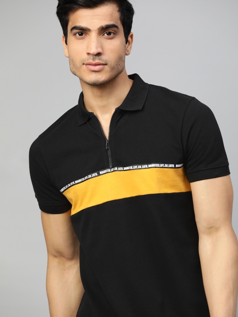 

Roadster Men Black & Mustard Yellow Colourblocked Polo Collar T-shirt