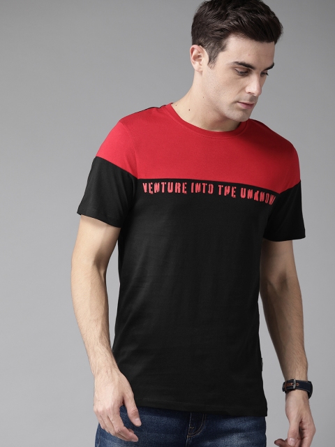 

Roadster Men Black & Red Colourblocked Round Neck T-shirt