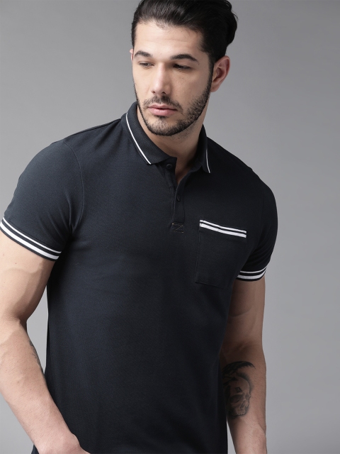 

Roadster Men Navy Blue Solid Polo Collar T-shirt