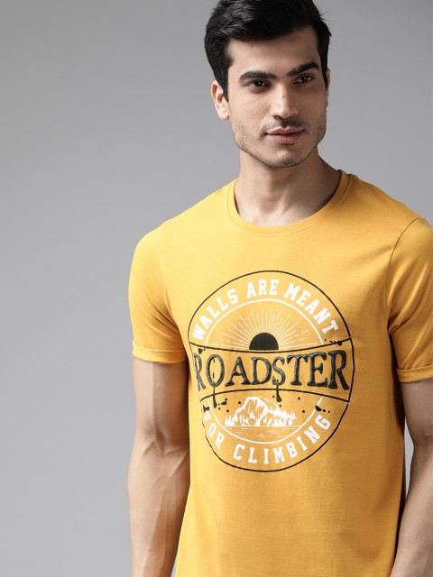 

Roadster Men Mustard Yellow HD Printed Round Neck T-shirt