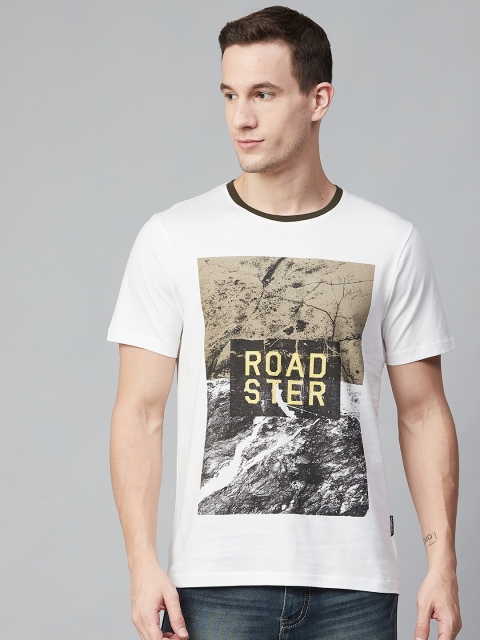 

Roadster Men White & Beige Printed Round Neck T-shirt