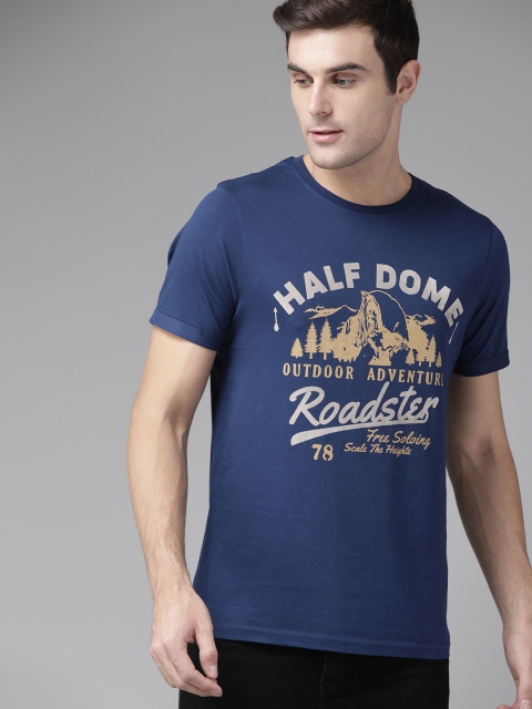 

Roadster Men Blue & White Printed Round Neck T-shirt