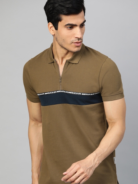 

Roadster Men Olive Brown Solid Polo Collar T-shirt