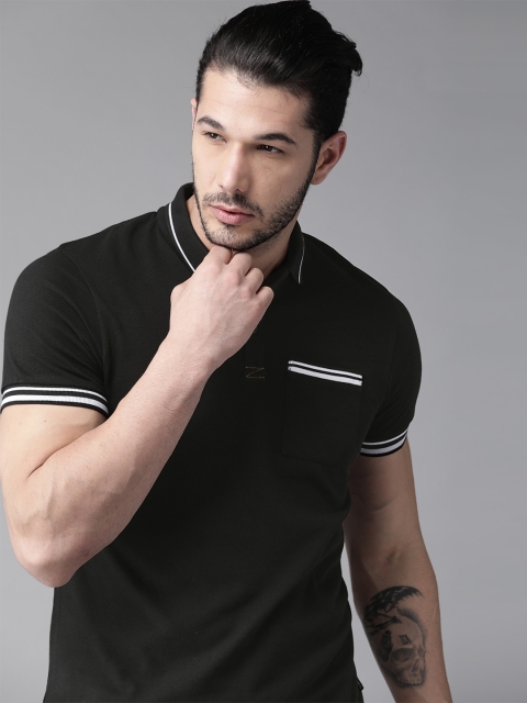 

Roadster Men Black Solid Polo Collar T-shirt