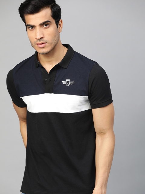 

Roadster Men Black & White Colourblocked Polo Collar T-shirt