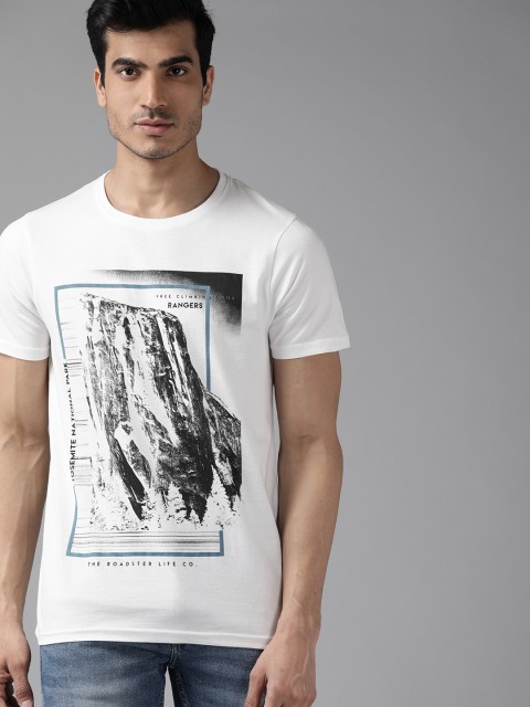 

Roadster Men White Printed Round Neck T-shirt