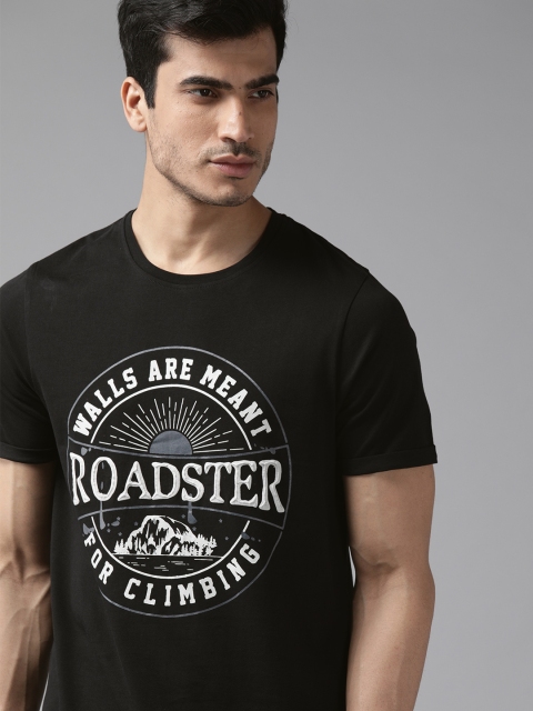 

Roadster Men Black Printed Round Neck T-shirt