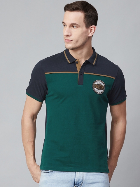 

Roadster Men Green & Navy Blue Colourblocked Polo Collar T-shirt