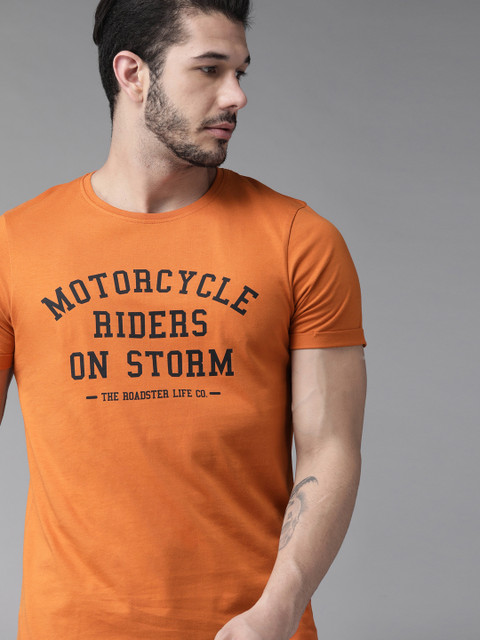 

Roadster Men Orange & Black Printed Round Neck T-shirt
