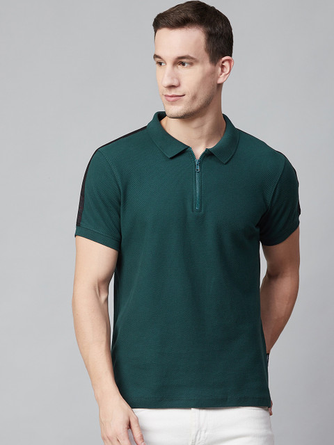 

Roadster Men Green Solid Polo Collar T-shirt