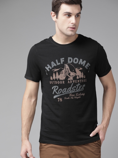 

Roadster Men Black & Grey Printed Round Neck T-shirt