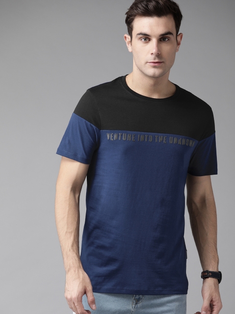 

Roadster Men Navy Blue & Black Colourblocked Round Neck T-shirt