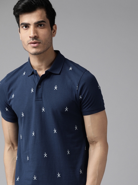 

Roadster Men Navy Blue Embroidered Polo Collar T-shirt