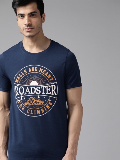 

Roadster Men Navy Blue Printed Round Neck T-shirt
