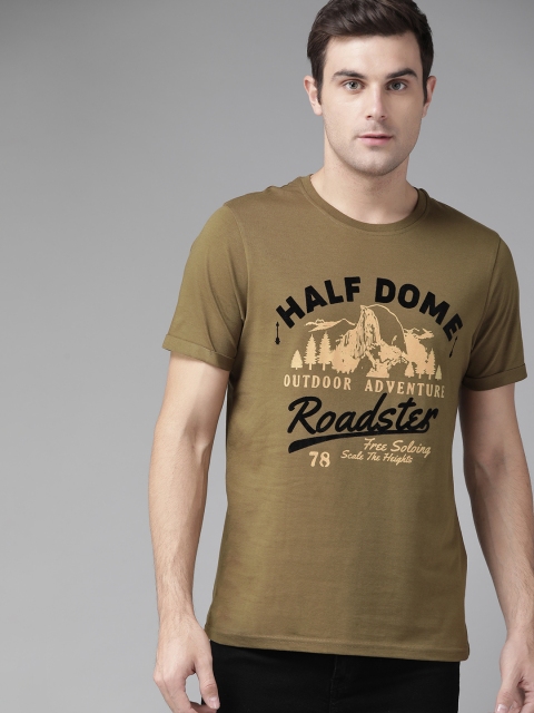

Roadster Men Olive Brown & Black Printed Round Neck T-shirt