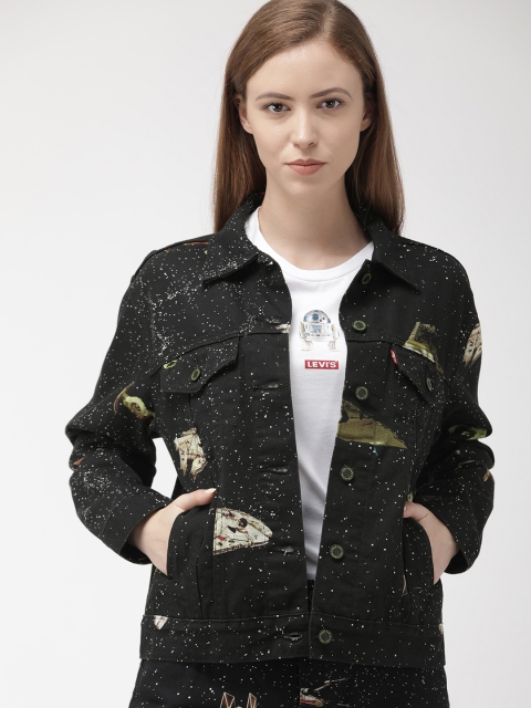 

Levis Women Black Graphic Printed Star Wars Denim Jacket