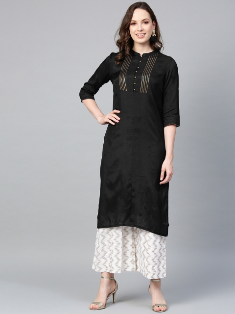 

W Women Black Yoke Design Straight Kurta