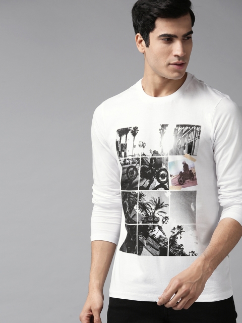 

Roadster Men White & Black Printed Round Neck T-shirt