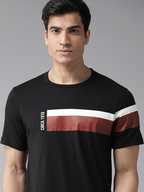 

Roadster Men Black & Rust Brown Colourblocked Round Neck T-shirt