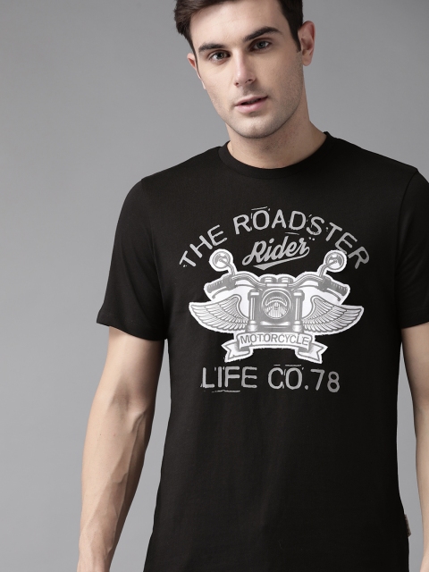 

Roadster Men Black & Grey Printed Round Neck T-shirt