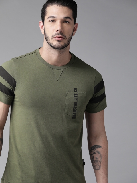 

Roadster Men Olive Green Solid Round Neck T-shirt