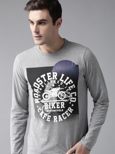 

The Roadster Lifestyle Co Men Grey Melange & White Printed Round Neck T-shirt