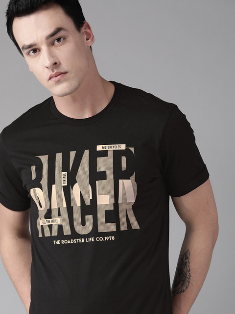 

The Roadster Lifestyle Co Men Black Printed Round Neck T-shirt