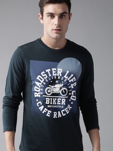 

The Roadster Lifestyle Co Men Navy Blue & White Printed Round Neck T-shirt