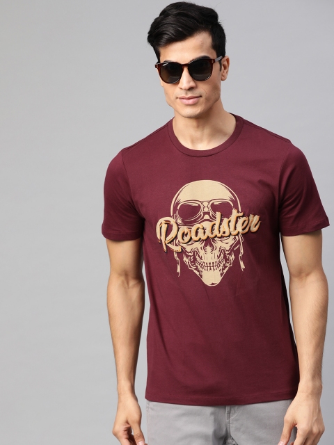 

Roadster Men Burgundy & Beige Printed Round Neck T-shirt
