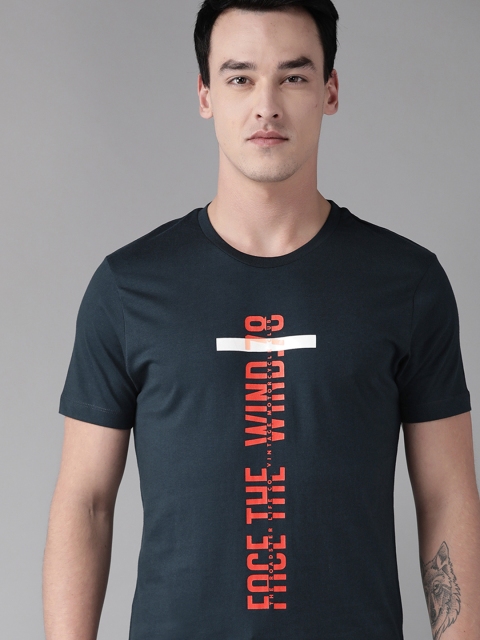

The Roadster Lifestyle Co Men Navy Blue Printed Round Neck T-shirt