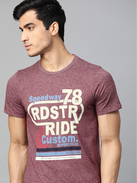 

Roadster Men Maroon & Cream-Coloured Printed Round Neck T-shirt