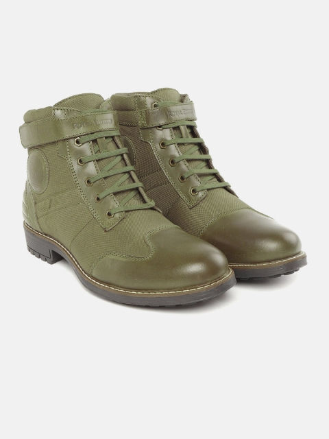 

Royal Enfield Men Olive Green Solid Mid-Top Flat Boots