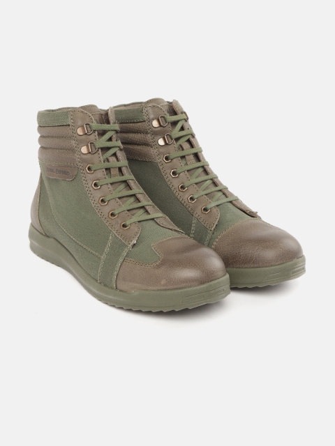

Royal Enfield Men Olive Green & Brown Colourblocked Mid-Top Flat Boots