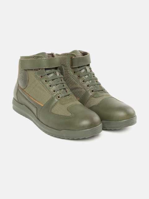 

Royal Enfield Men Olive Green Solid Leather Mid-Top Flat Boots