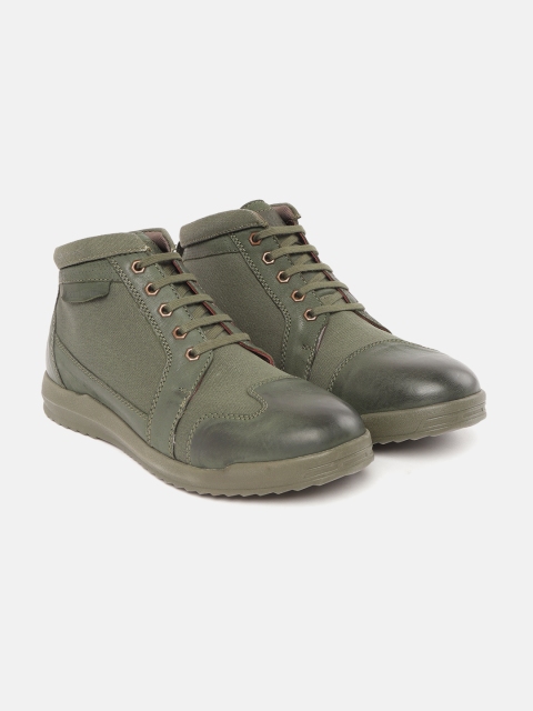 

Royal Enfield Men Olive Green Solid Canvas Mid-Top Flat Boots
