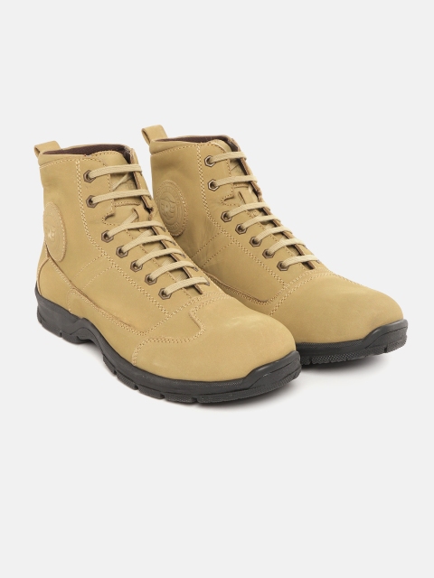 

Royal Enfield Men Khaki Solid Leather Mid-Top Flat Boots