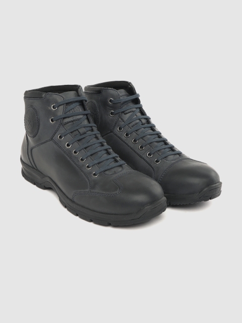 

Royal Enfield Men Navy Blue Solid Leather Mid-Top Flat Boots