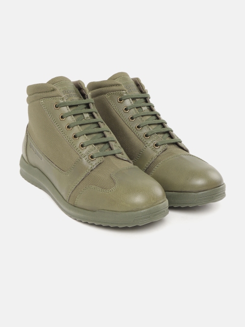 

Royal Enfield Men Olive Green Solid Mid-Top Flat Boots