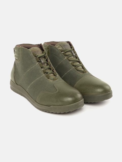 

Royal Enfield Men Olive Green Solid Mid-Top Flat Boots