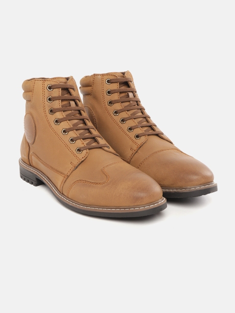 

Royal Enfield Men Tan Brown Solid Leather Mid-Top Flat Boots