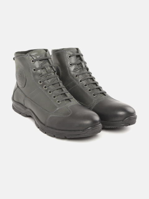 

Royal Enfield Men Charcoal Grey Solid Leather Mid-Top Flat Boots