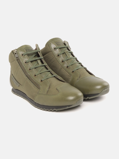 

Royal Enfield Men Olive Green Solid Mid-Top Sneakers