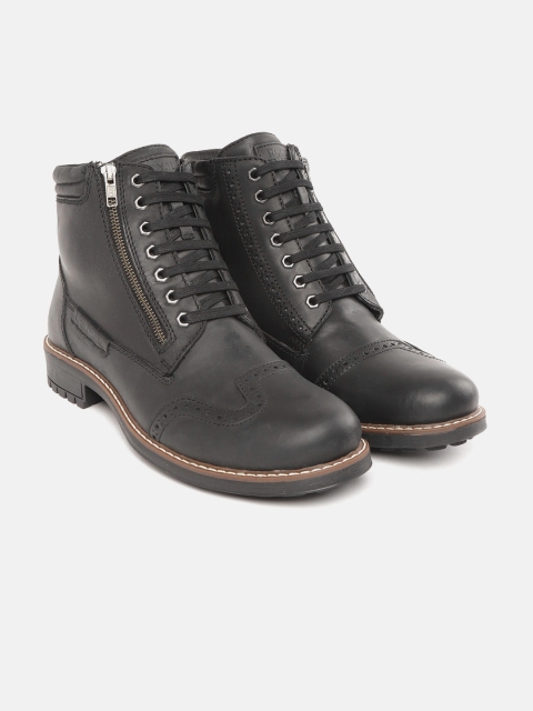 

Royal Enfield Men Black Solid Leather Mid-Top Flat Boots
