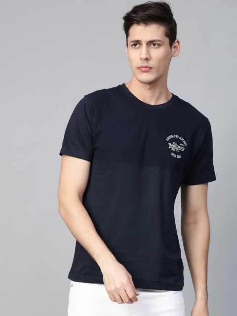 

Roadster Men Navy Blue Textured Round Neck T-shirt
