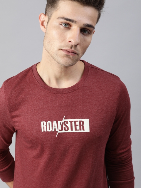 

Roadster Men Maroon Printed Round Neck T-shirt