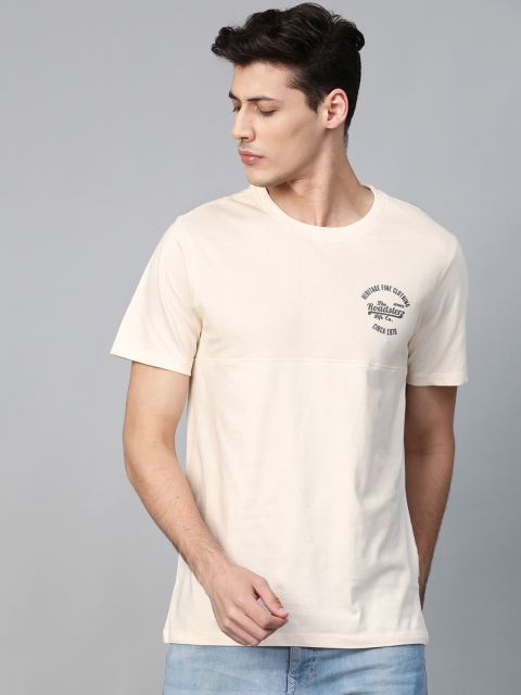 

Roadster Men Cream-Coloured Solid Round Neck T-shirt