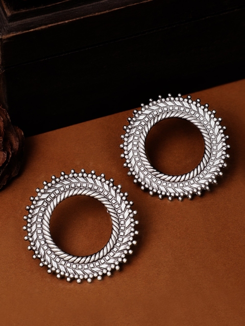 

Rubans Silver-Plated & Black Oxidised Circular Drop Earrings