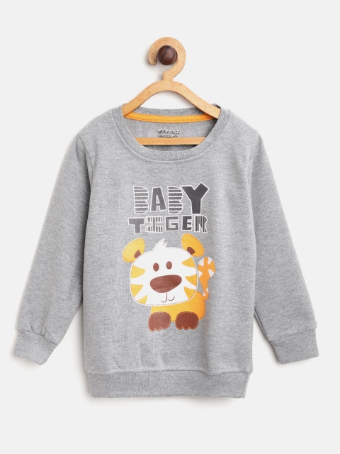 

Eteenz Boys Grey Melange & Mustard Yellow Printed Sweatshirt