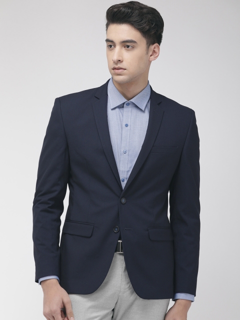 

Park Avenue Men Navy Blue Solid Single-Breasted Slim Fit Formal Blazer